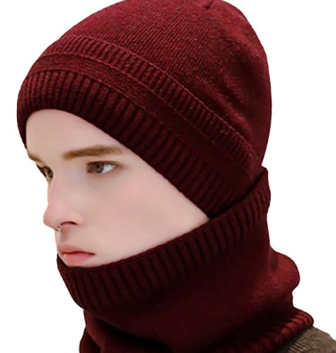 Unisex Maroon Solid Beanie & Neck Warmer